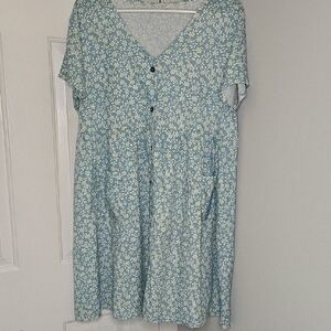 Floral Blue Dress with Buttons